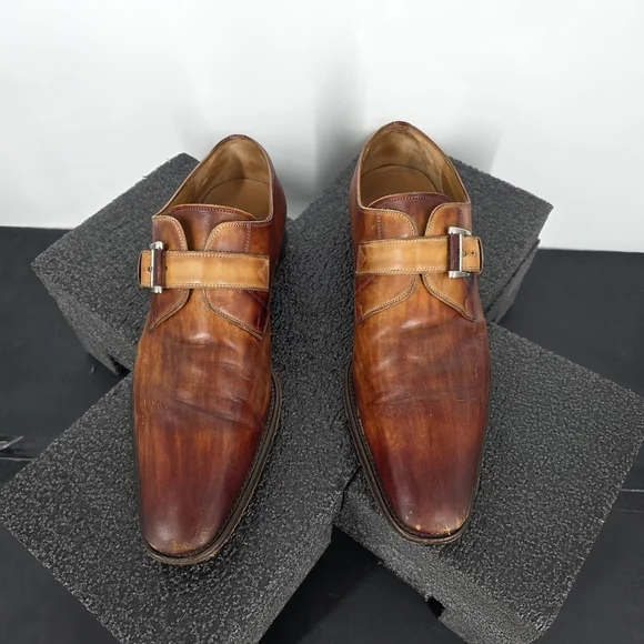 Magnanni Men's 11 M Cognac Brown Leather Single Monk Strap Dress Shoes Spain 132
